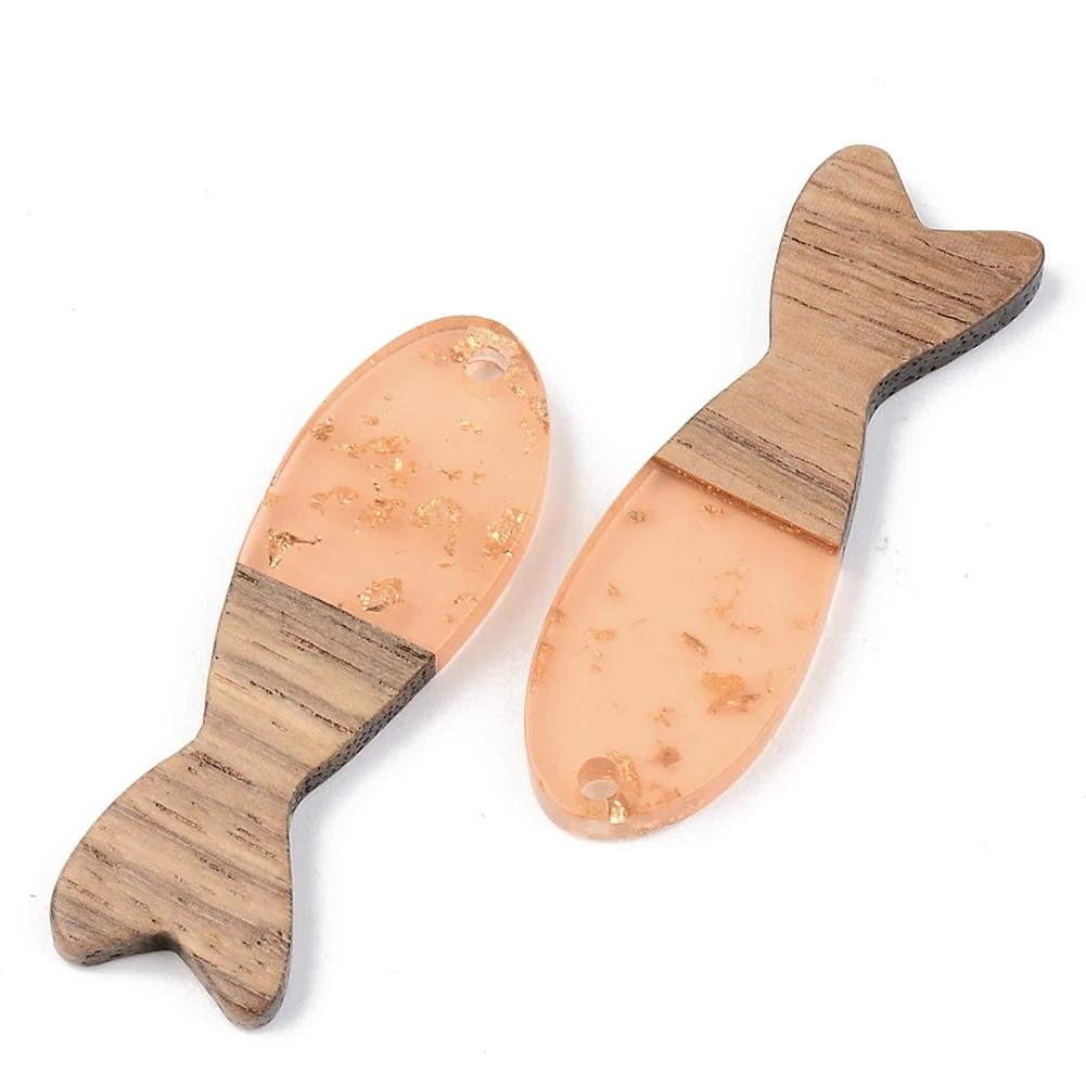 50Pcs Natural Wood Resin Fish Shape Pendants Animal Charms For Necklace Bracelet Earring Dangle DIY Jewelry Making Accessories