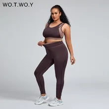 

WOTWOY Casual Plus Size Bra and Leggings Two-piece Sets Women Moisture Wicking Stretch Tight Suit Female L-4XL Fitness Sets 2022