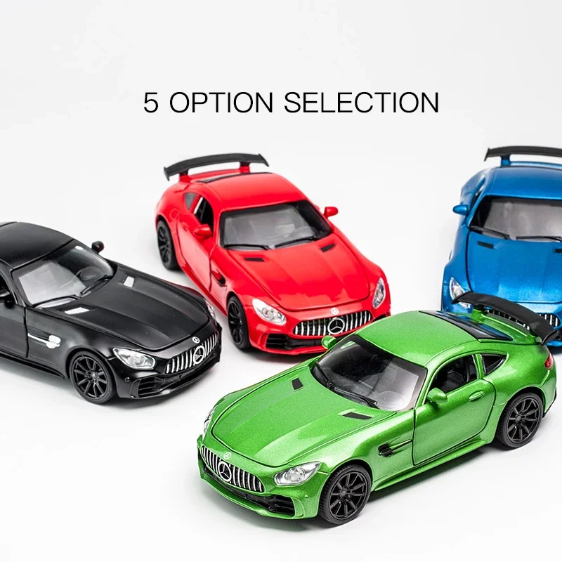 1:32 메르세데스 벤츠 GTR AMG 스포츠카 다이캐스트 금속 합금 모델 자동차 사운드 라이트 풀백 컬렉션 어린이 장난감 선물