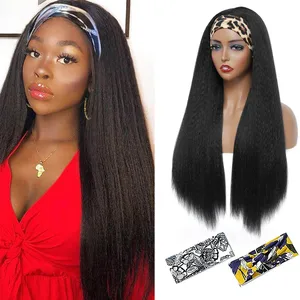 Afro Kinky Straight Headband Wigs For Black Women Deep Water Wave Synthetic Fiber Hair Wigs Body Wave Wig With Elastic Hair Band