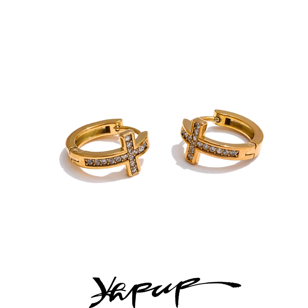 Yhpup Cubic Zirconia Cross Hoop Earrings