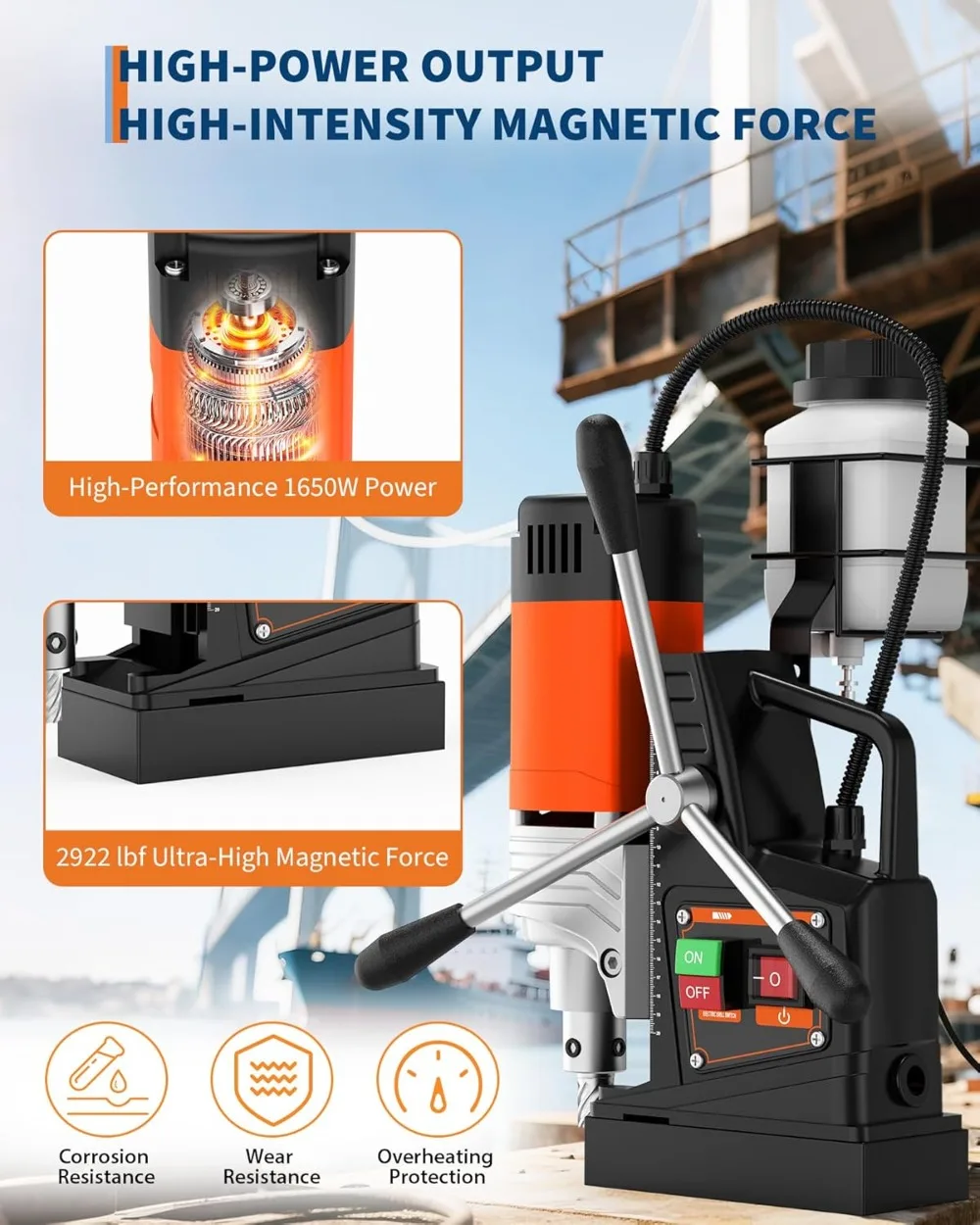 1650W Magnetic Drill Press, 40mm Boring Diameter, 810 RPM Electric Drilling Machine for Metal, Industrial & Home Use