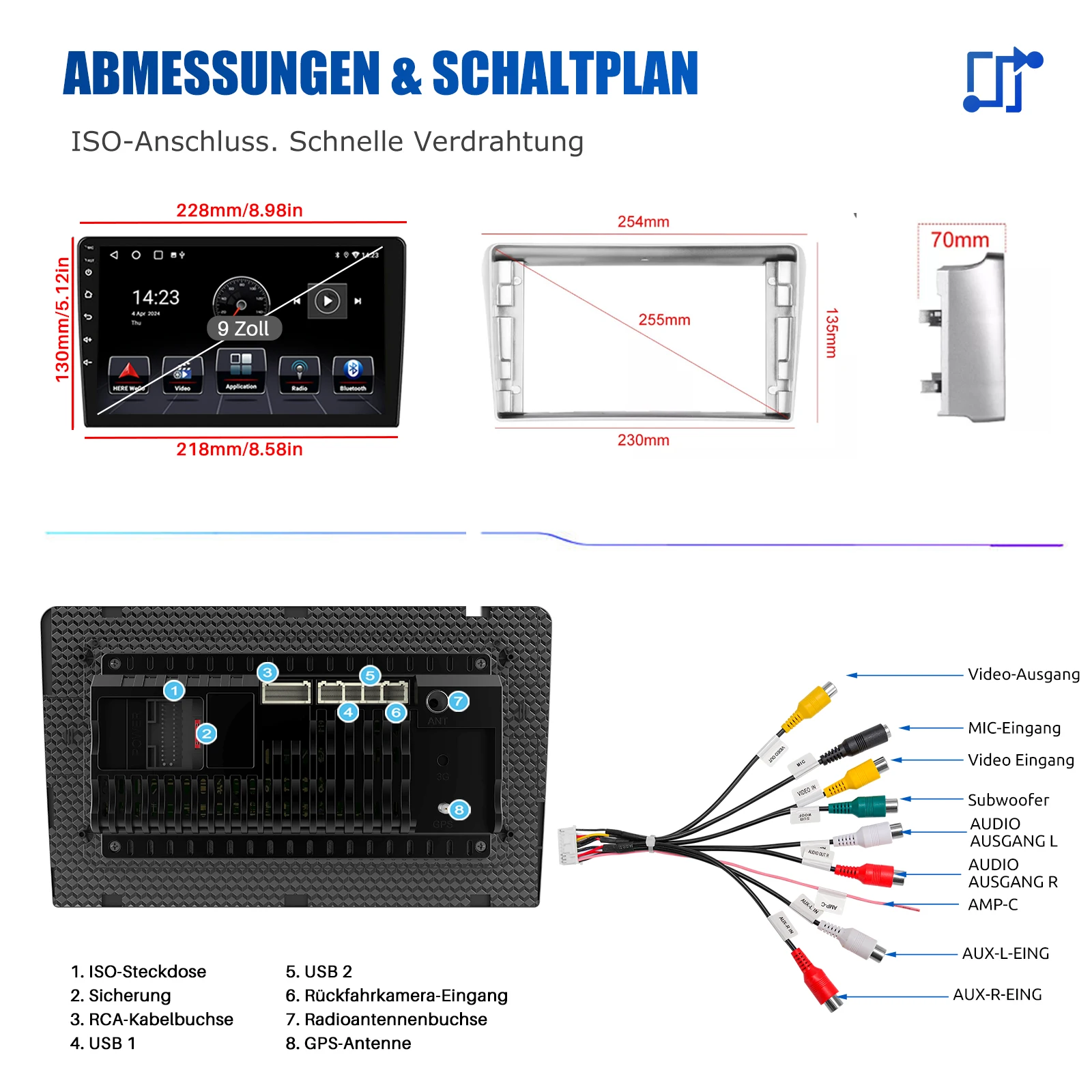 ESSGOO 9" Touchscreen Android14 For Toyota Avensis 02-08 GPS Navi FM Autoradio Wireless Carplay Android Auto GPS Navi BT Wifi FM