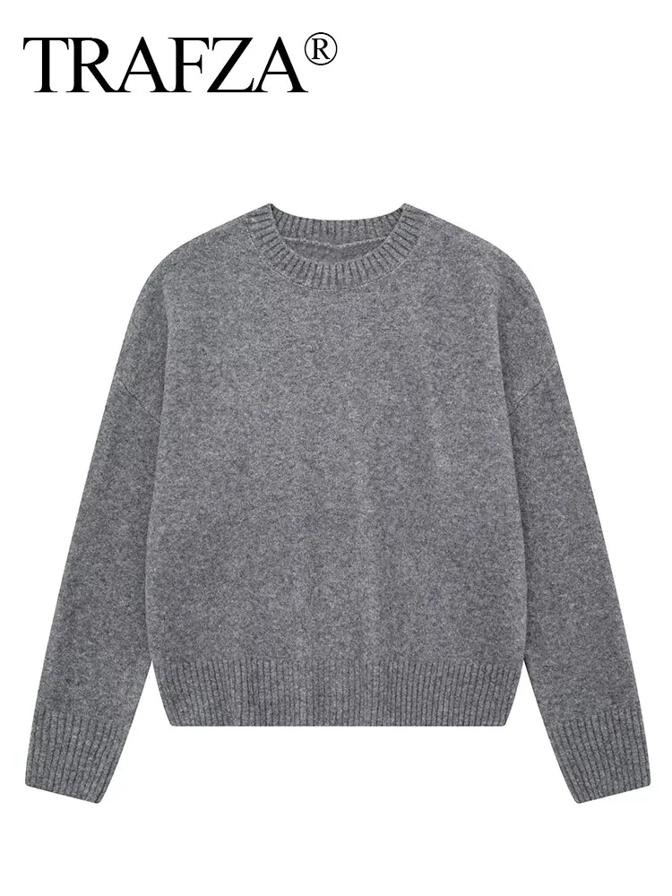 HH Autumn Winter Women Gray Pullover Sweaters Female Long Sleeve Loose Knit Jumper O-Neck Knitted Oversized Outerwear