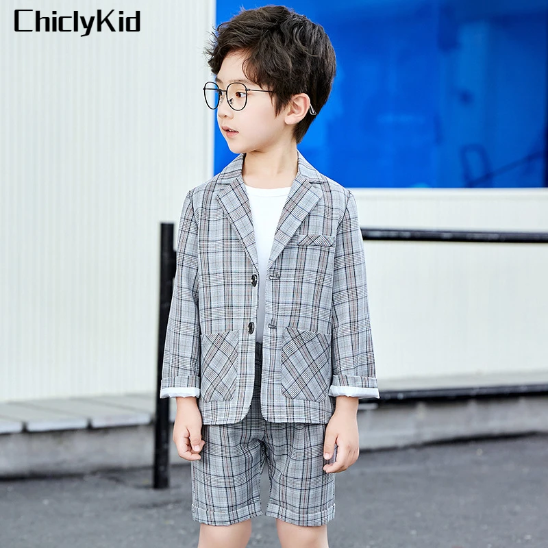 Conjunto de ropa para niños traje de chaqueta y pantalones cortos, vestido Formal, uniforme escolar verano, Blazer a cuadros, esmoquin - AliExpress