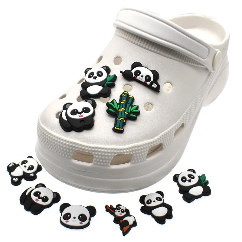 

New 11Pcs Cute Panda Style Croc Charms Packs Shoe Decoration Sets Kids Shoe Charms Jibbtz Set Cros Accessories Wholesale Bulk