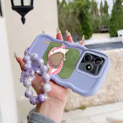 Sleeping Cat Phone Case Set with Lanyard and Stand - 3 - Piece Protective Cover for Realme Narzo 50 5G (PURPLE)