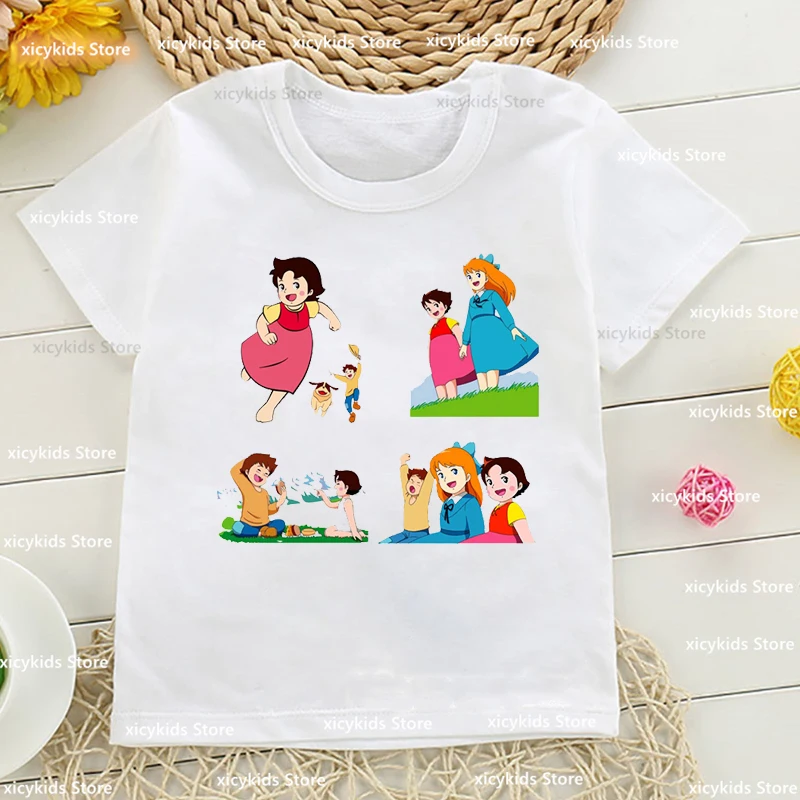 T-Shirt Per Ragazzi/Ragazze Tshirt Funny Heidi E Family Cartoon Print Girls T-Shirt Cute Girls Clothes Summer Baby Tshirt White Top