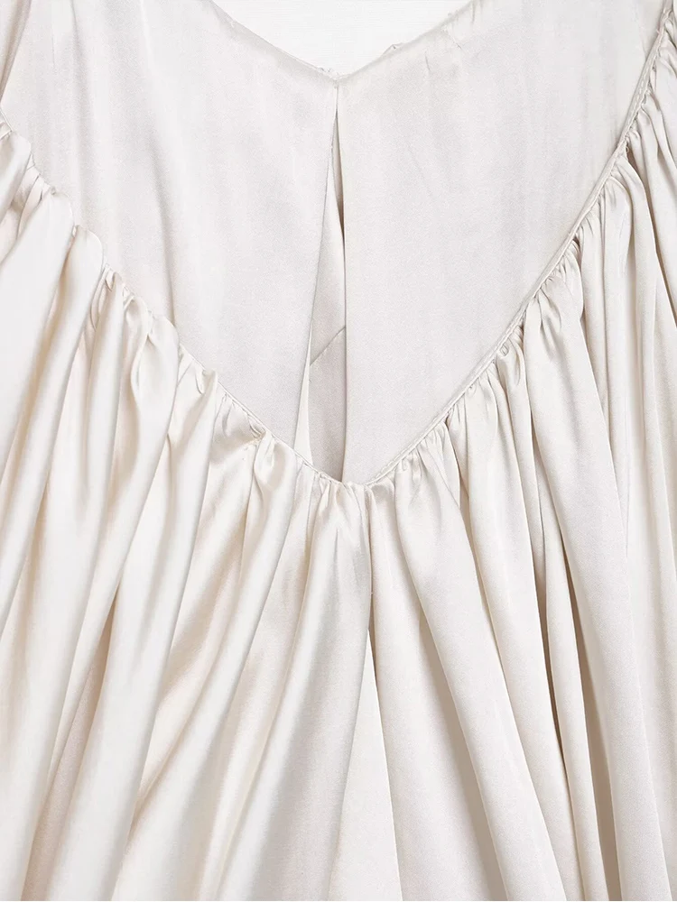 TFMLN 2025 Summer New Women Pleated Design Sling Top Fashion Spicy Style Loose V Neck Thin Strap Short Top Chic Streetwear