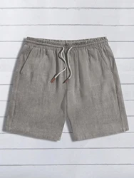 Breathable Men's Casual Linen Shorts - Lightweight Summer Beachwear - S (Grey)