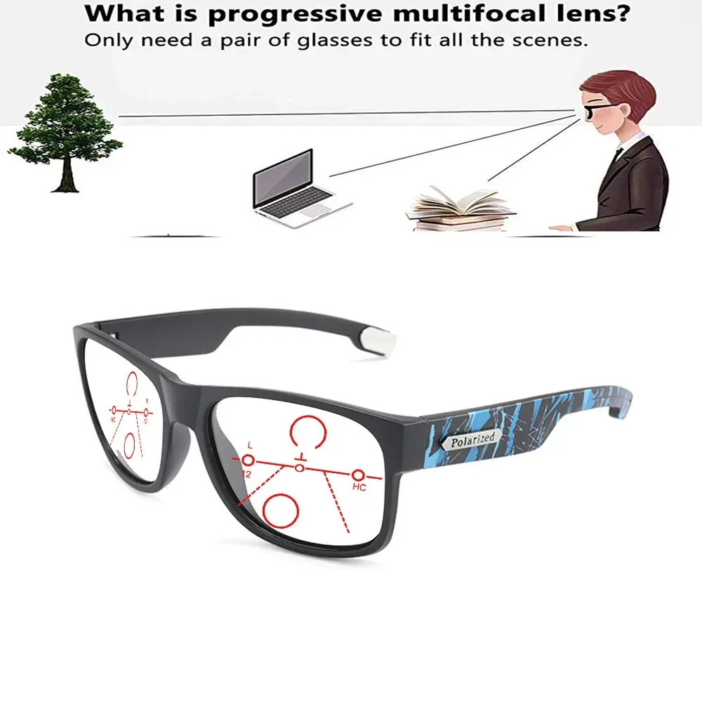 

Blue Print Handcrafted Square Oversized Frame One-piece Nose Pads Fashion Progressive Multi-focal Reading Glasses +0.75 To +6