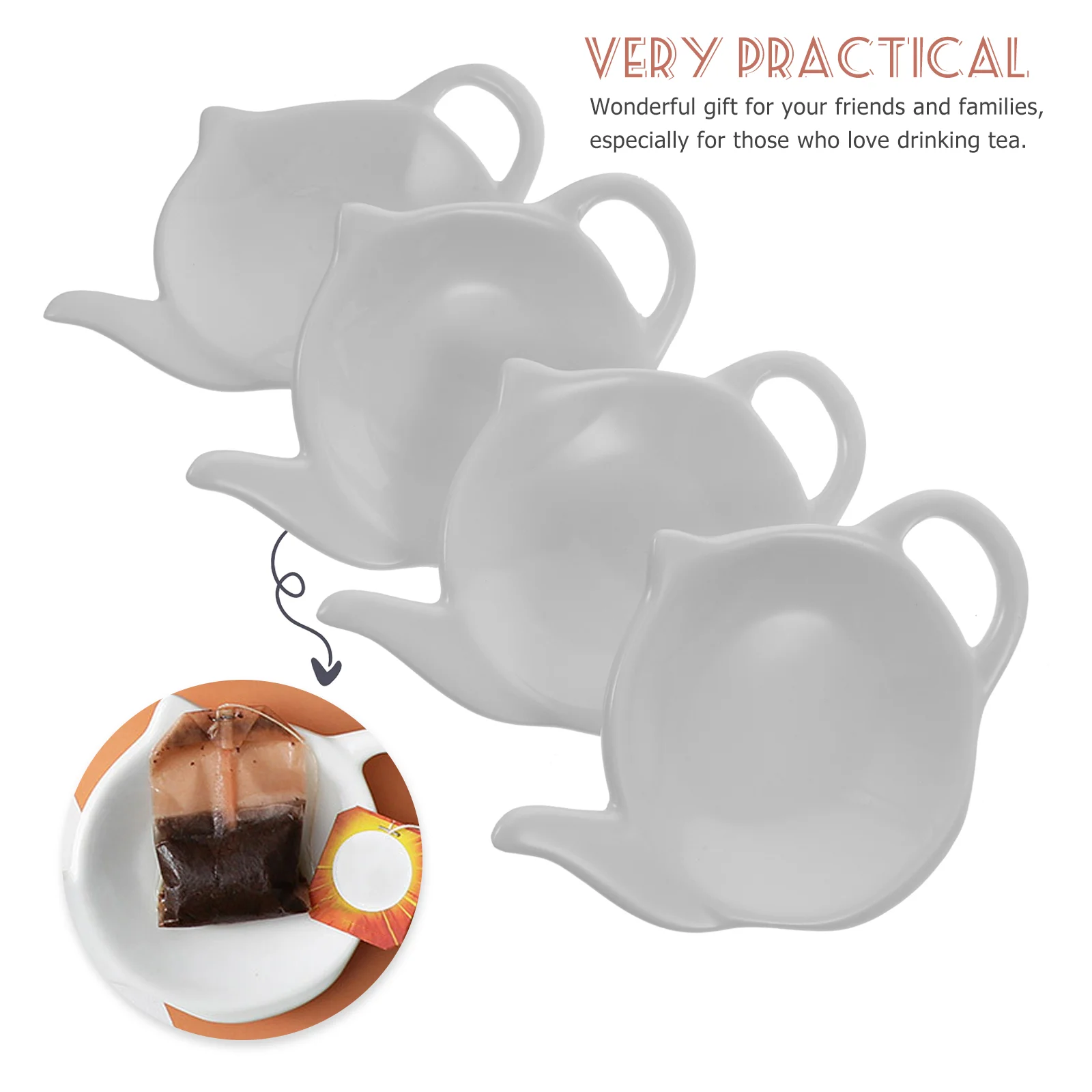 4 Pcs Tea Bags Teaspoons Teapot Shaped Ceramic Dish Teabag Organizer Dispenser Holder