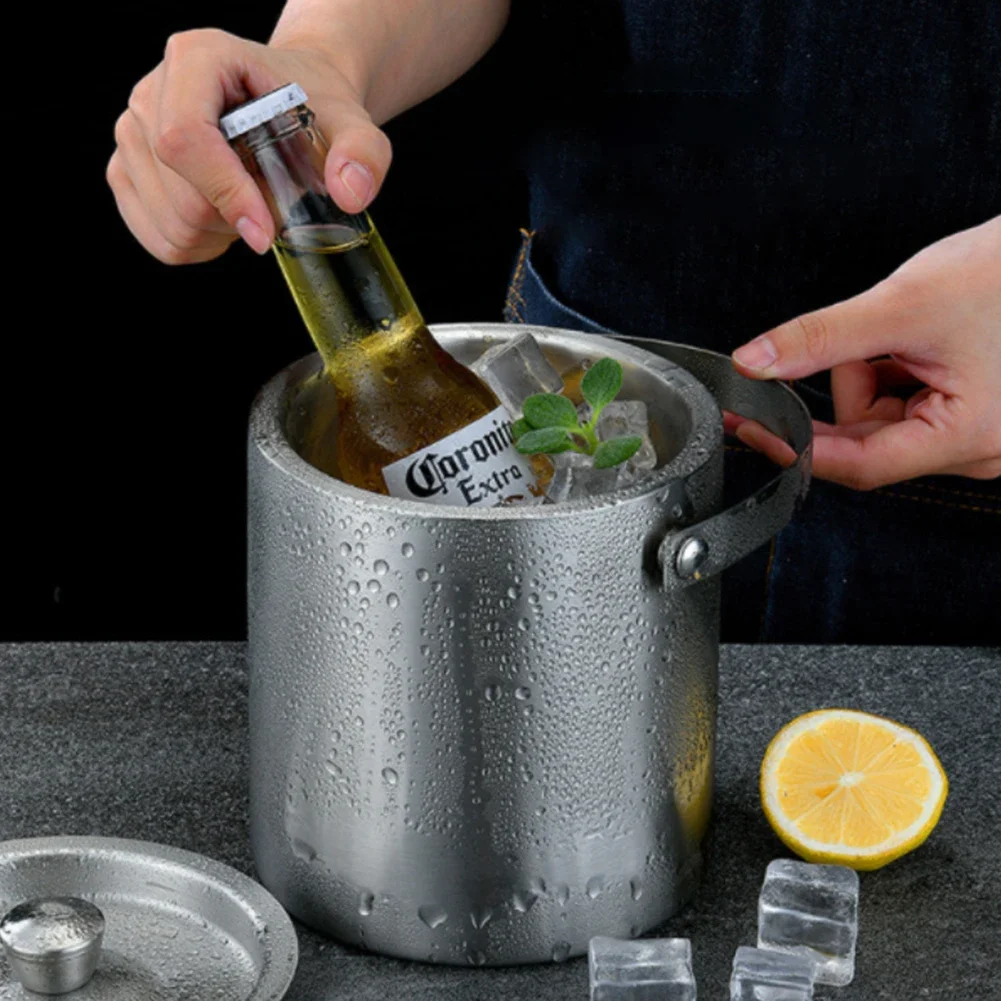 1.6L/300ML Portable Bucket Ice Cooler Cabinet Double-Layer Wine Beer Ice Cube Container with Tong Clip for Home Kitchen Tools
