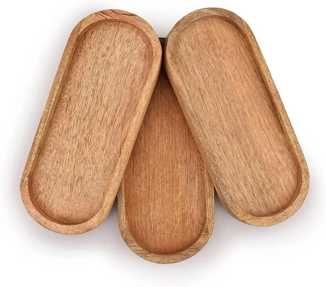 Oval Wooden Tea Tray Serving Table Plate Snacks Food Dish for Tray Fruit Dishes Saucer Dessert Serving Storage Tray 2