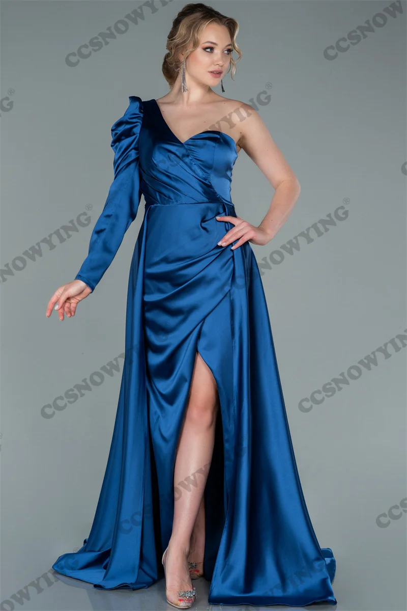 

Fashion One Shoulder Long Sleeve Prom Dress Satin Evening Dresses Women Formal Party Gowns Robes De Soirée
