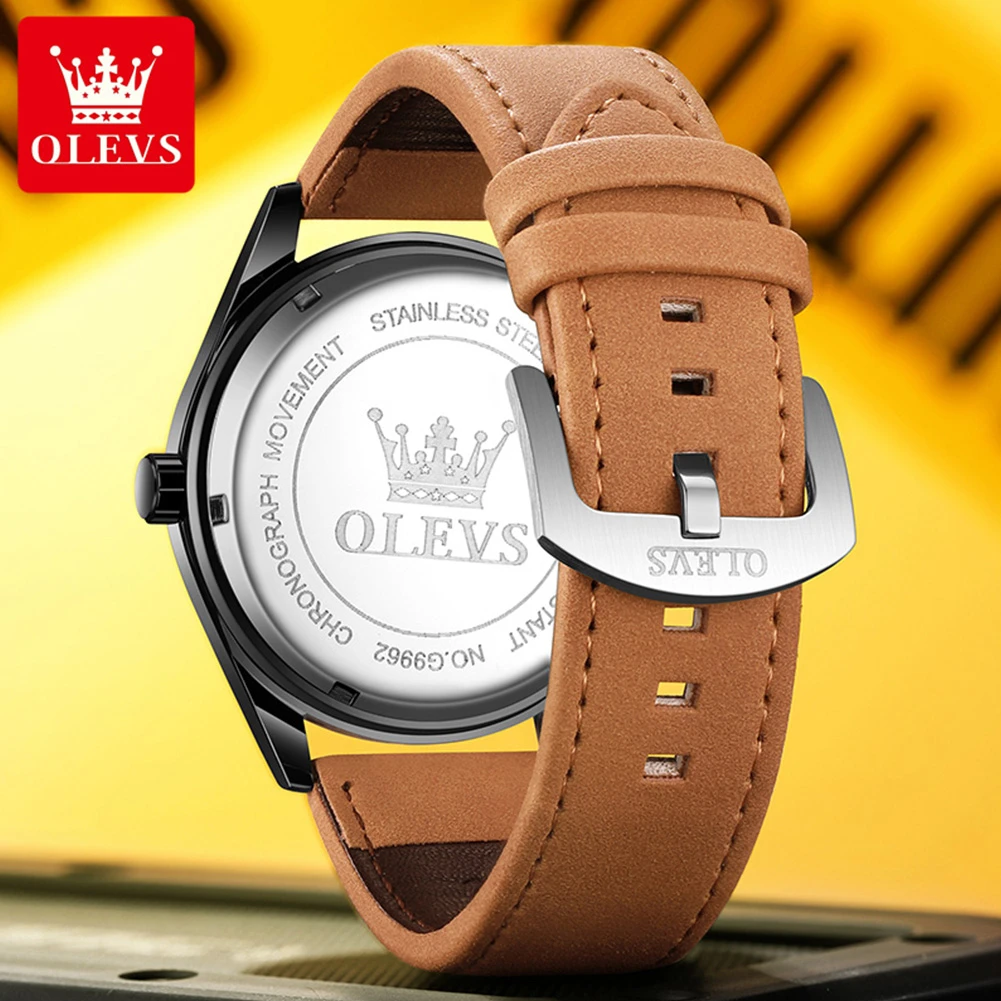 OLEVS 9962 Fashion Quartz Watch Gift Round-dial Genuine Leather Watchband Calendar 5
