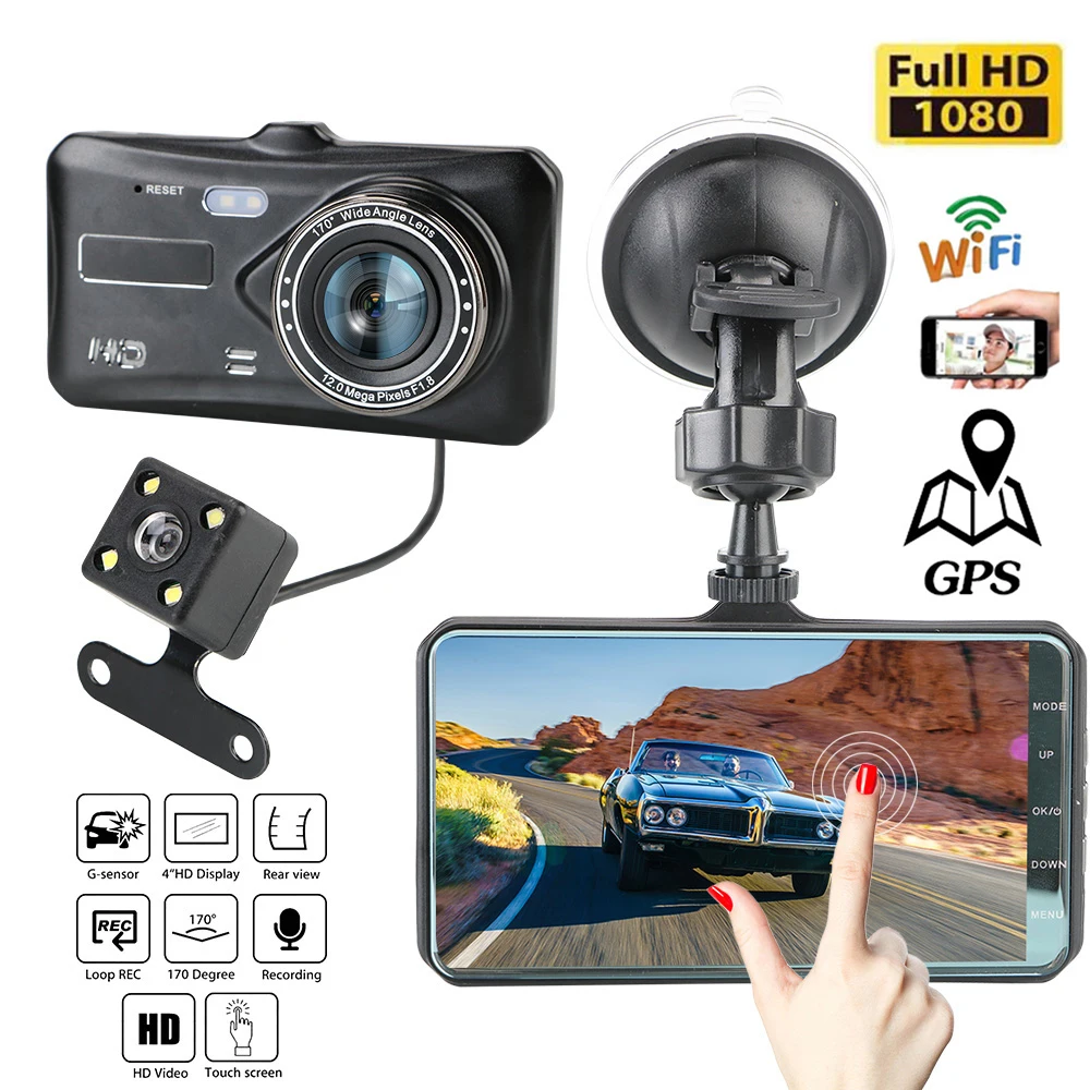 

Автомобильный видеорегистратор WiFi Full HD 1080P, видеорегистратор с камерой заднего вида, Автомобильный видеорегистратор с ночным видением, автомобильная камера, GPS-трекер, видеорегистраторы