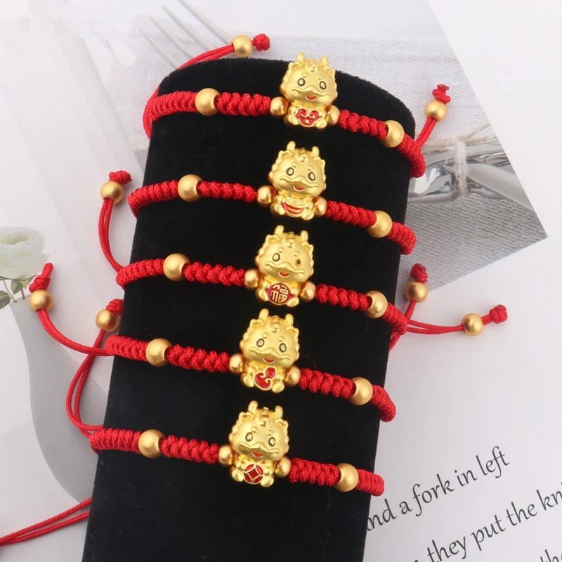 2024 Red Lucky Beaded Bracelet for Women Chinese Style Zodiac Dragon Handmade Rope Bracelet Good Luck Amulet Friendship Jewelry 4
