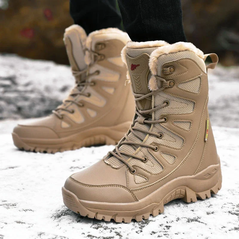 

Men's Outdoor Casual Hiking Boots Fashion Winter Non-slip Plush Snow Boots for Men Platform Lace Up Male Booties Keep Warm Shoes