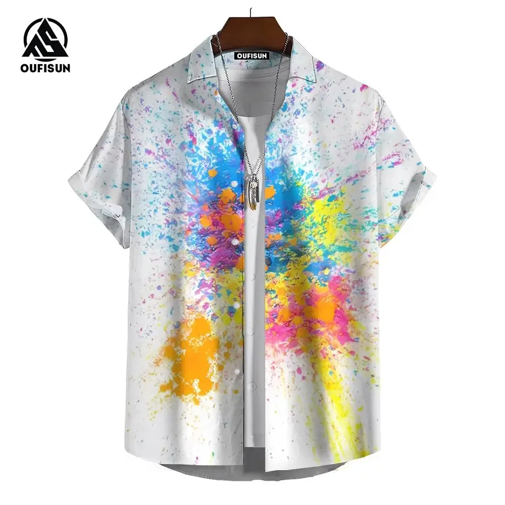 2024 Hip Hop Men's Hawaiian Shirts Oversized Short Sleeve Tops Graffiti Print Clothing Resort Casual For Male Shirts 5XL Tees 3