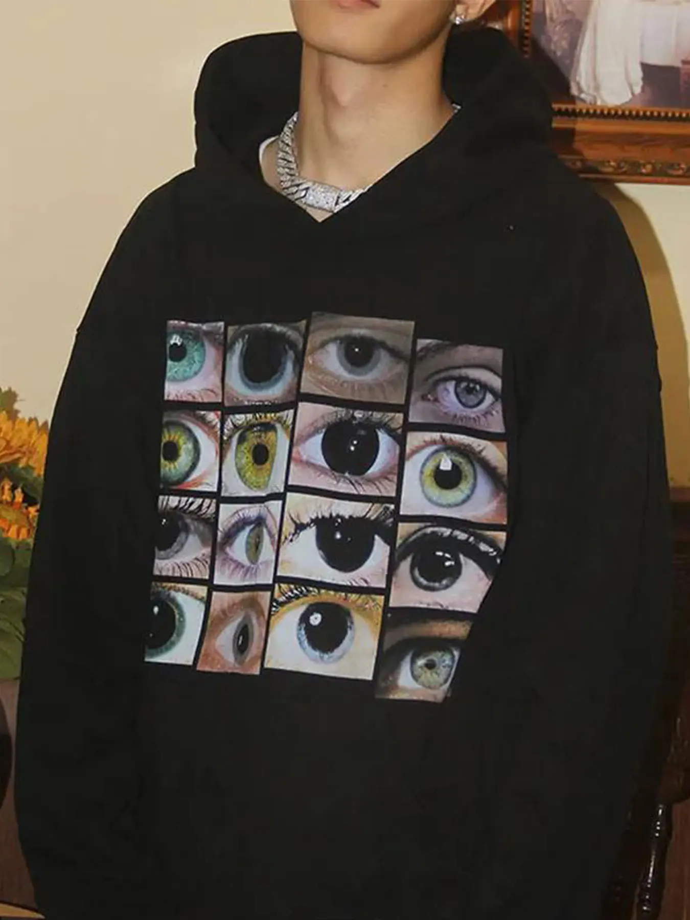 Eyes Print Thick Hoodie Harajuku Punk Men Women Eyes Y2k Hoodie Clothes Grunge Oversized Goth Sweatshirts For Cool Girls Boys