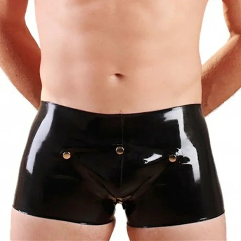 

Men Latex Gummi Shorts Rubber Boxer with Crotch Codpiece Underwear