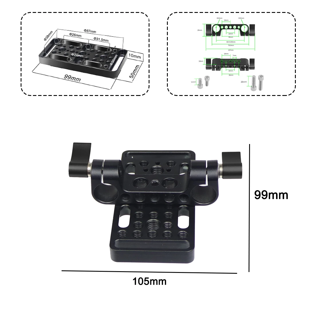 Multi-Zweck Schalt Platte Käse Brett Leicht Platte 1/4 3/8 ARRI Kalten Schuh für Railblock Schwalbenschwanz Stangen DSLR Kamera käfig Rig – Detail 24
