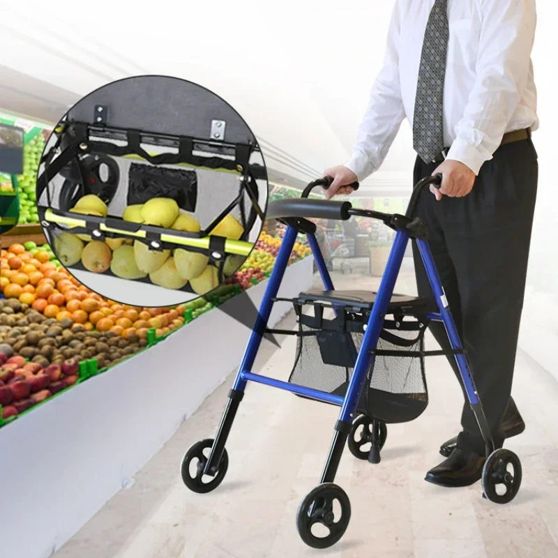 Multi-Functional Folding Walking Trolley-Aluminum Alloy Four-Wheel Walker, Comfortable Seating and Shock Absorber