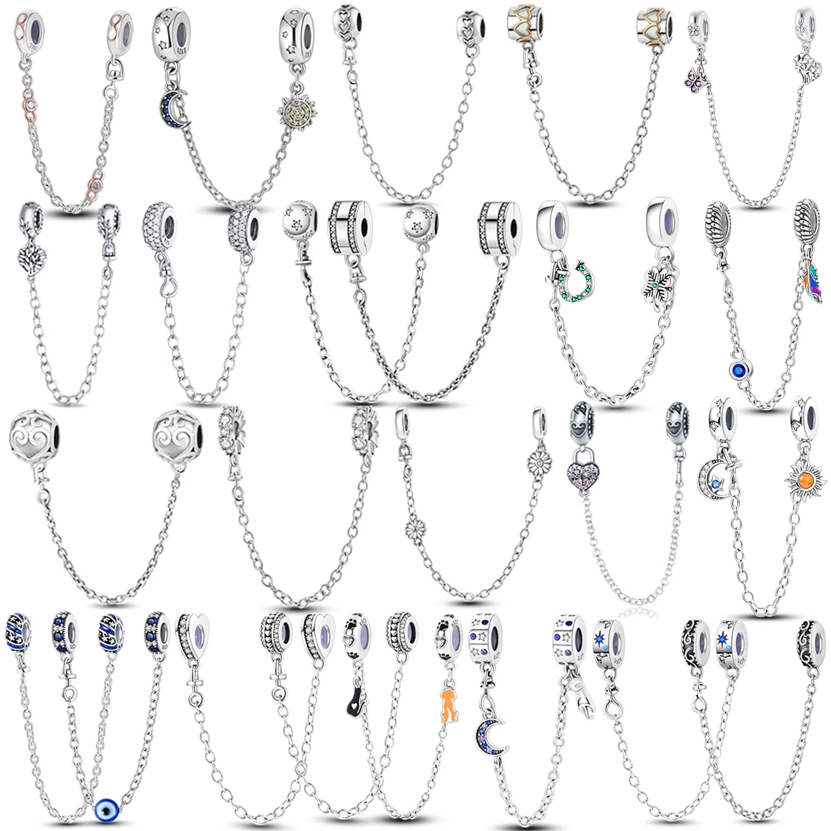 925 Sterling Silver Beads Charms CZ pave Clip Daisy Stopper Safety Chain fit Original Bangle Bracelet Jewelry Clip