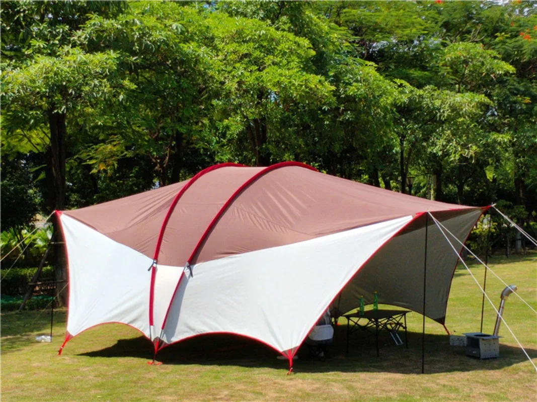 

Super Large Habi Double Pole Roof Tent Outdoor Camping Sunscreen Sunshade Rain Proof Living Room Cooking Sunshelter Awning Tarp