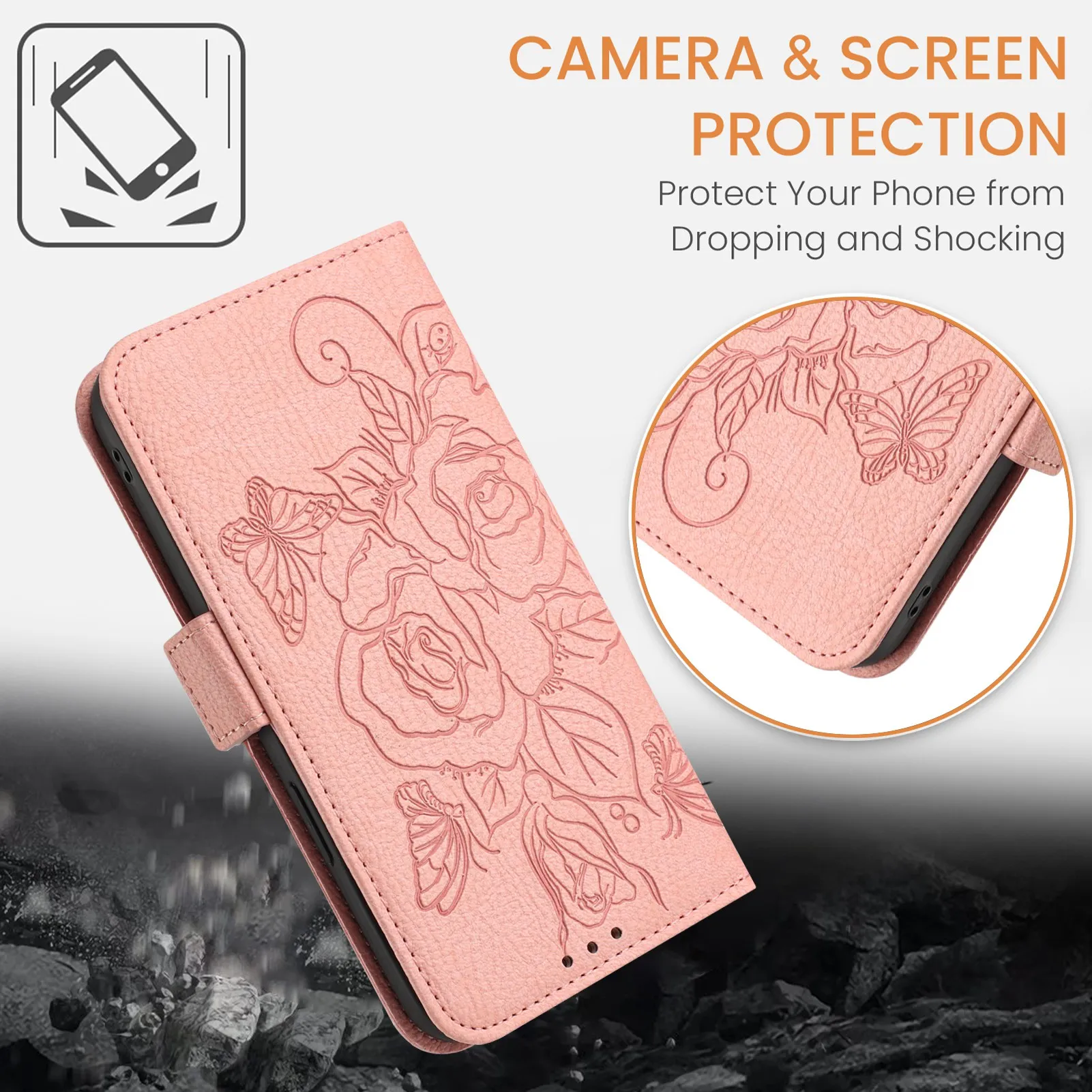 Elegant Leather 3D Flower Wallet Case with Card Holder Flip Cover