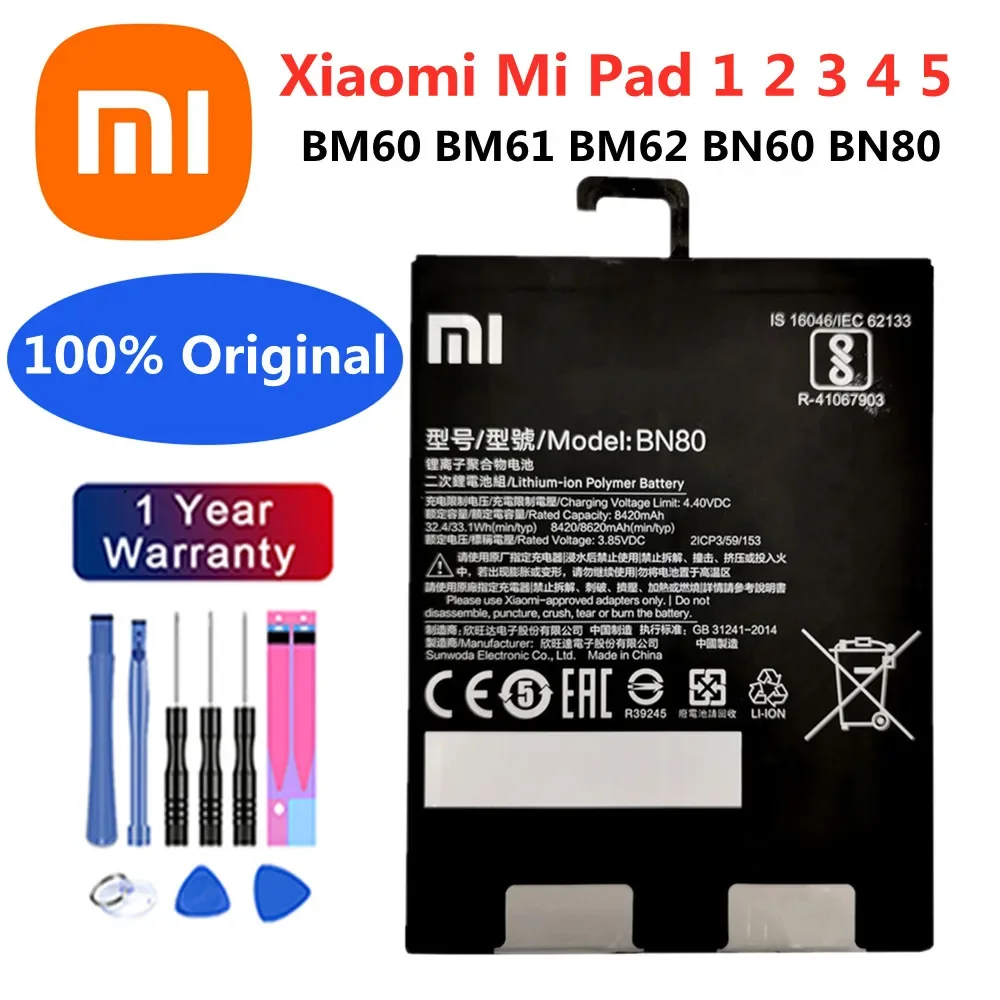 

High Quality Xiao mi 100% Orginal Tablet Battery For Xiaomi Mi Pad 1 2 3 4 5 Pad1 Pad2 Pad3 Pad4 Pad5 BM60 BM61 BM62 BN60 BN80