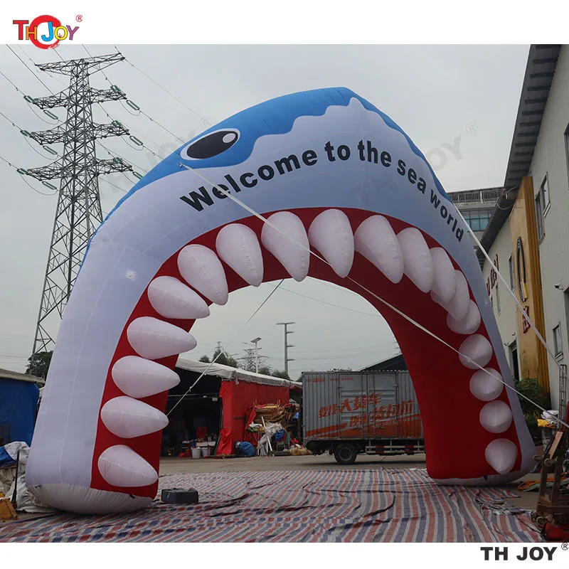 

Free Air Shipping 8m Custom Outdoor Activity Inflatable Shark Mouth Arch With Blower Inflatable Animal Archway For Ocean Event