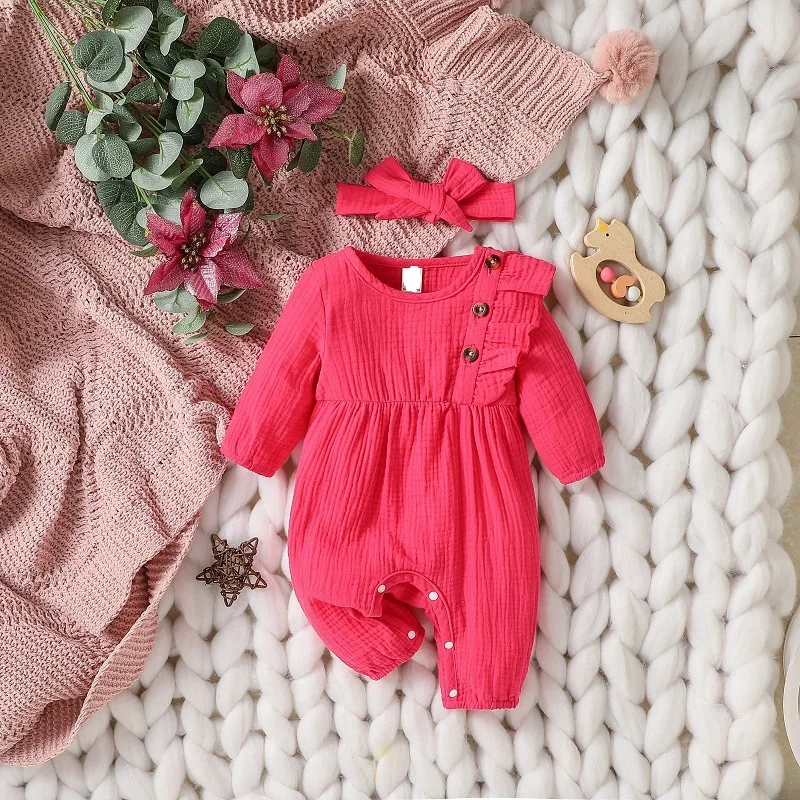 Girls Soild Cotton Long Sleeve With Button Baby Summer&Spring Streetwear Bodysuit 1