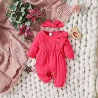 Girls Soild Cotton Long Sleeve With Button Baby Summer&Spring Streetwear Bodysuit 1