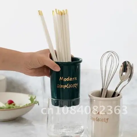 

Kitchen Ceramic Cutlery Organizer Spoon Fork Knief Chopsticks Storage Box Double Layer Household Tableware Drain Rack Shelf
