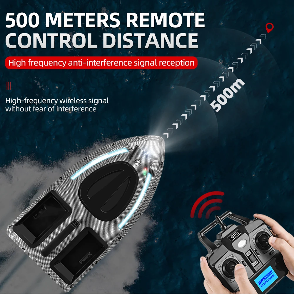 RC Bait Boat 500M Auto Driving Return V900 GPS 40 Points Sonar 1.5KG V700 With Steering Light For Fishing Wireless Fish Finder 4
