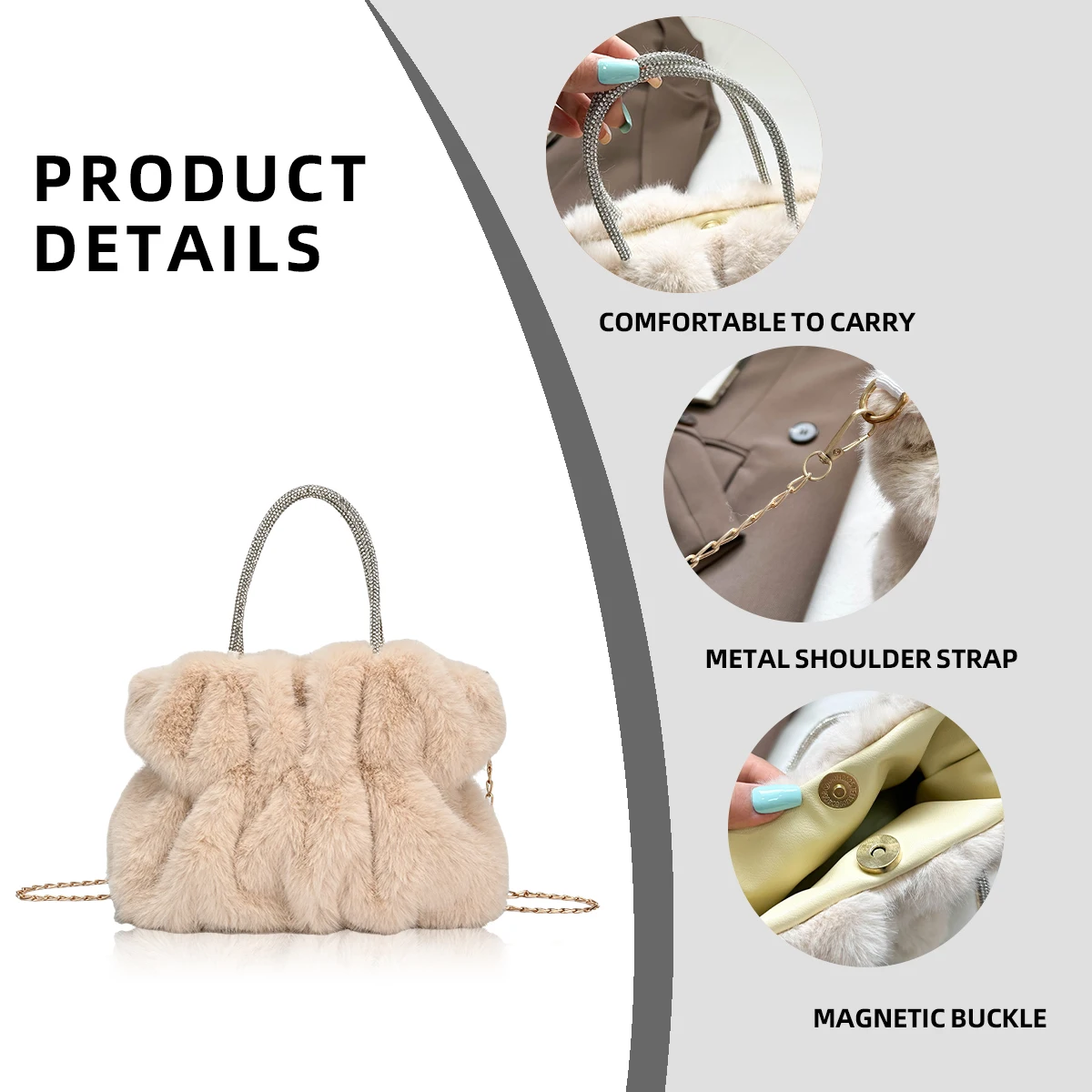 Hand-Held Plush Small Bag for Women 2025 New Trendy Fashion Fluffy Cloud Bag with a High-End Feel, Chain Shoulder Crossbody Bag for Autumn and Winter Commuting