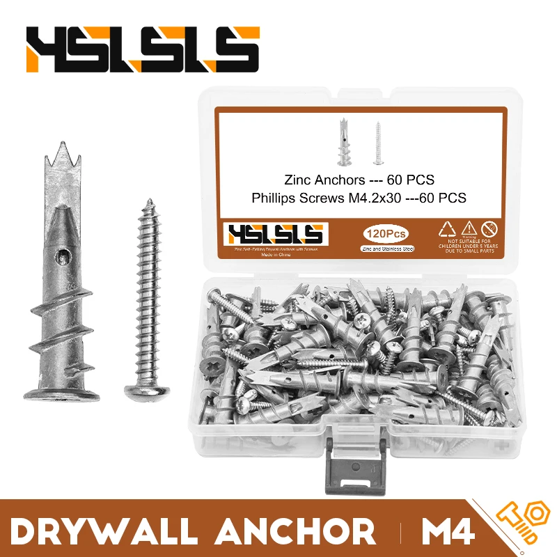 

HSLSLS 120pcs/set Self Drilling Anchor Zinc Alloy Hollow Wall Drywall Anchor with Screw Anchor for Wall Hanging