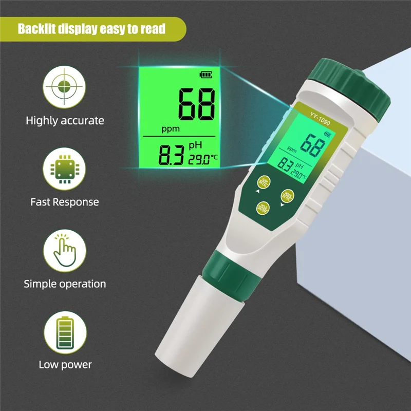Hot Selling-5 In 1 PH/EC/TDS/Salt/Temp PH Meter Swimming Pool Salinity Tester For Drinking Water Aquarium Aquaculture Sp,5 In 1
