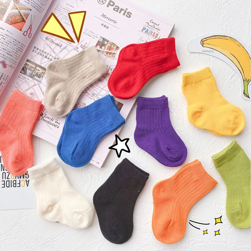 0-6Y New Kids Solid Candy Color Socks 100% Cotton Soft Socks for Boys Girls Slouch Children Infant Toddler Socks