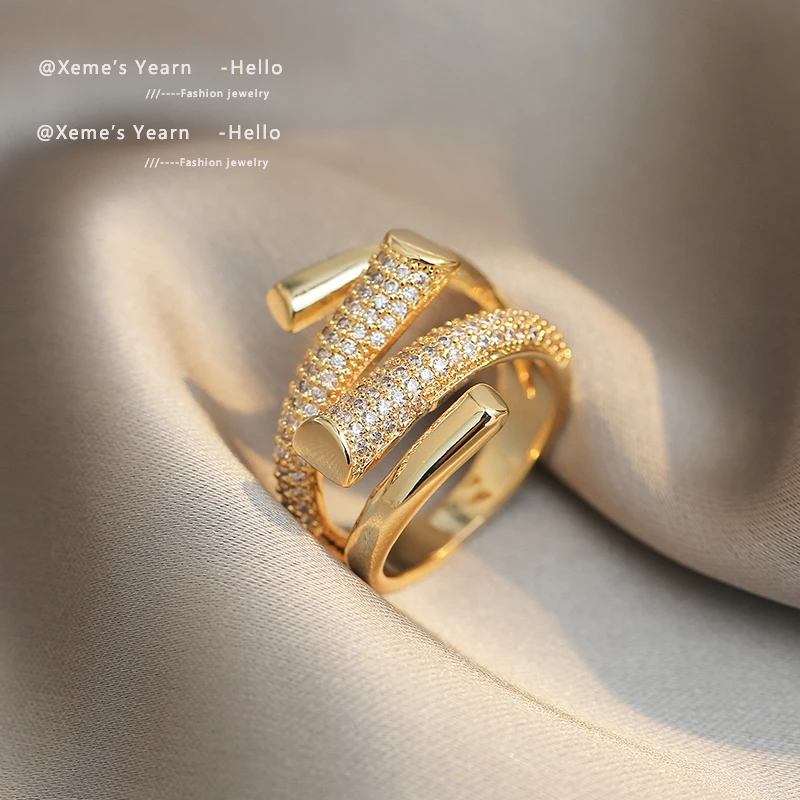 Micro Setting Zircon Metal Cross Opening Rings For Women's Gothic Girls' Luxury Jewelry 2025 New European and American Design