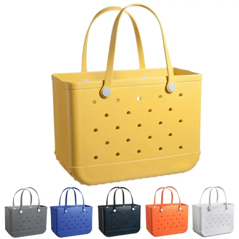 

Durable Beach Tote Bag Lightweight Rubber Tote Bag With Holes Breathable Pouch Shopping Storage Basket Swimming Suit Organizer
