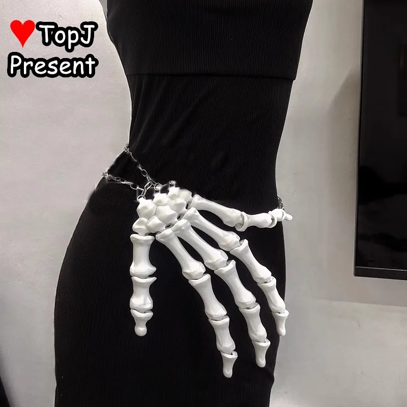 Gothic Punk Waist Chain Skeleton Hand Design Belt Edgy Cosplay Subculture Fashion Accessory Vintage Lolita Waist Belt for Women