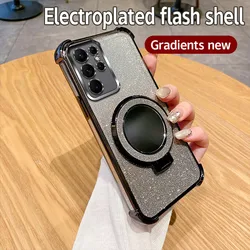 Funda para teléfono con soporte de anillo en espejo brillante y a prueba de golpes con cubierta suave