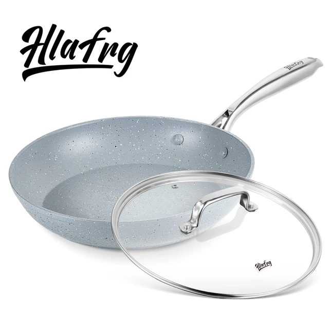 HLAFRG Padella antiaderente da 8 pollici con coperchio Padella in marmo blu con rivestimento in pietra con impugnatura soft-touch compatibile con induzione 1
