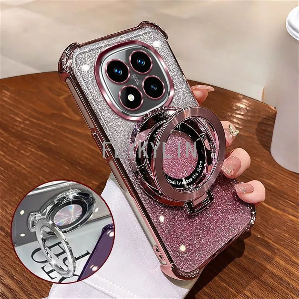 Luxury Plating Glitter Stand Phone Case - Shockproof Silicone Cover with Four-Corner Protection