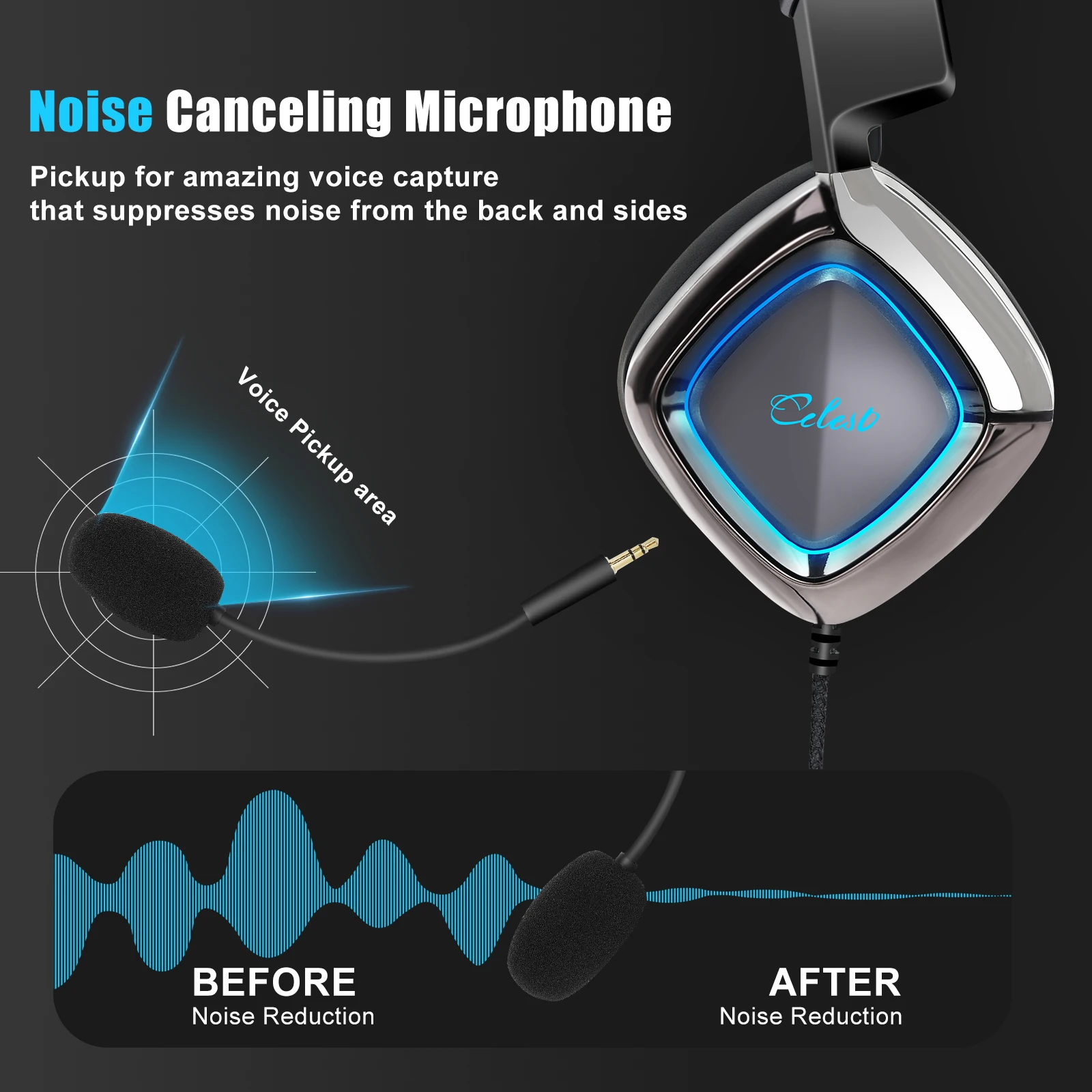 Celest Ogryn Headsets With Microphone 50mm Large Driver Gaming Monitors Headphones Upgrade Cable Hifi Wired Earbuds For Gifts