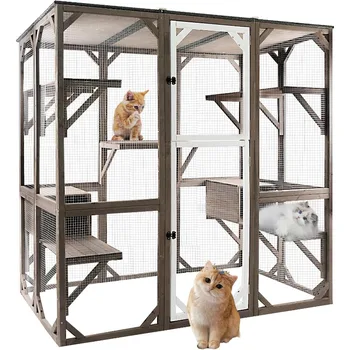 Outdoor Catio Cat Enclosures - Wooden Cat House Weatherproof with Multi Platforms &Lounge Boxes, Indoor Interoperability-71 Inch 1
