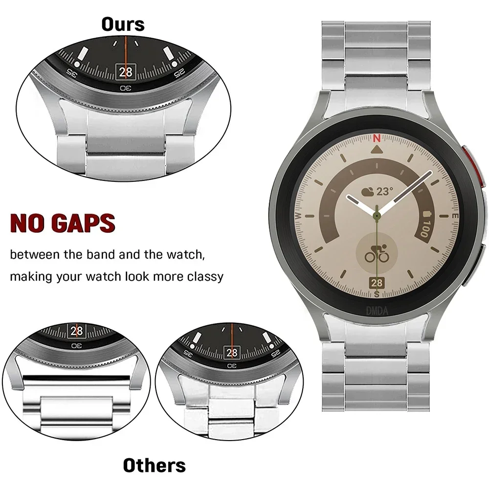 Stainless Steel No-Gap Strap for Smartwatch, 40mm/44mm, 43mm/47mm Metal Bracelet Band